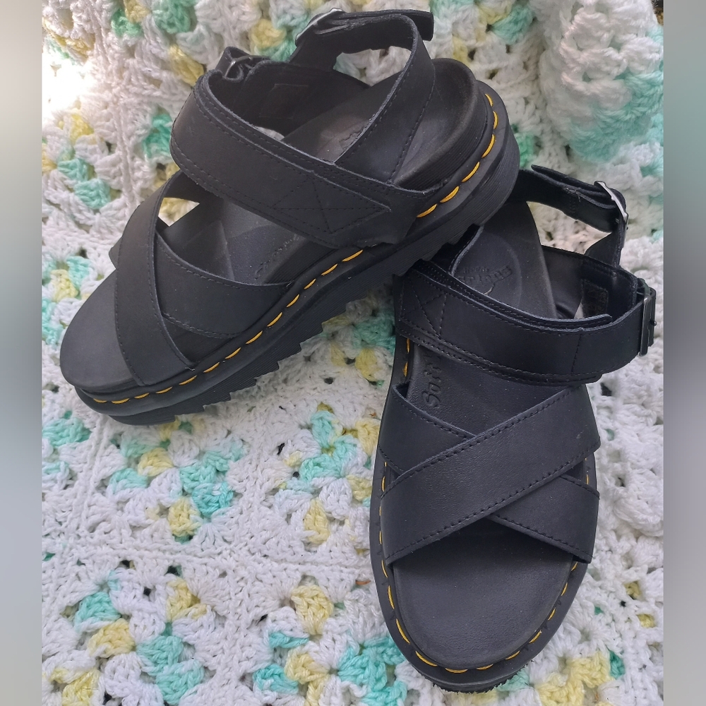 Dr. Martens Black Sandals with Yellow Stitching